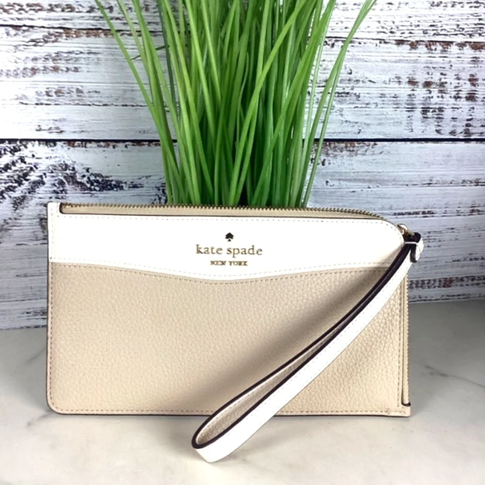 Kate Spade‎ New York Lucy Colorblock Beige White Wristlet Bag Wallet
